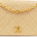 Chanel Mini Classic Biege Quilted Lambskin Full Flap Wallet On Chain WOC With 24K Gold-Plated Hardware