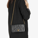 Chanel Mini Classic Black Quilted Lambskin Full Flap Wallet On Chain WOC With 24K Gold-Plated Hardware