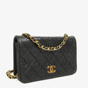 Chanel Mini Classic Black Quilted Lambskin Full Flap Wallet On Chain WOC With 24K Gold-Plated Hardware