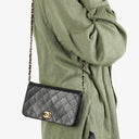 Chanel Mini Classic Black Quilted Lambskin Full Flap Wallet On Chain WOC With 24K Gold-Plated Hardware