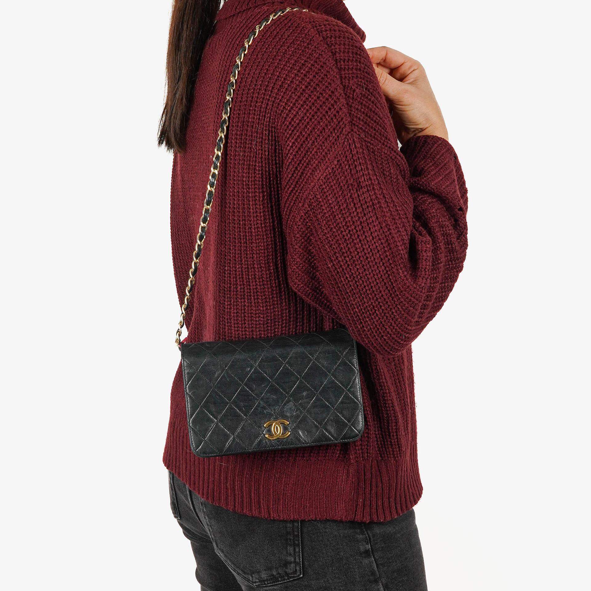 Chanel Mini Classic Black Quilted Lambskin Full Flap Wallet On Chain WOC With 24K Gold-Plated Hardware