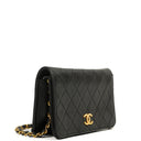 Chanel Vintage Mini Classic Black Quilted Lambskin Leather Full Flap Wallet On Chain WOC With 24K Gold-Plated Hardware