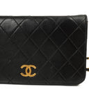 Chanel Vintage Mini Classic Black Quilted Lambskin Leather Full Flap Wallet On Chain WOC With 24K Gold-Plated Hardware