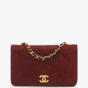 Chanel Mini Classic Burgundy Quilted Suede Full Flap Wallet On Chain WOC With Gold-Tone Hardware