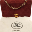 Chanel Mini Classic Burgundy Quilted Suede Full Flap Wallet On Chain WOC With Gold-Tone Hardware