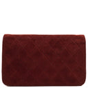 Chanel Mini Classic Burgundy Quilted Suede Full Flap Wallet On Chain WOC With Gold-Tone Hardware