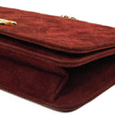 Chanel Mini Classic Burgundy Quilted Suede Full Flap Wallet On Chain WOC With Gold-Tone Hardware
