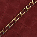 Chanel Mini Classic Burgundy Quilted Suede Full Flap Wallet On Chain WOC With Gold-Tone Hardware