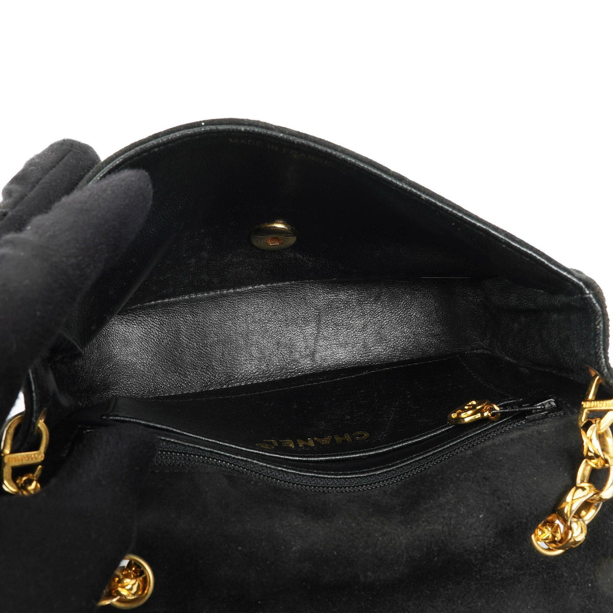 Chanel Mini Diana Bijoux Chain Black Quilted Suede Vintage Flap Bag with 24K Gold-Plated Hardware (1989–1991)