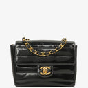 Chanel Mini Flap Square Bag in Black Horizontal Quilted Patent Leather with 24K Gold-Plated Hardware