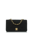Chanel Mini Full Flap Black Quilted Jersey And Lambskin Vintage Bag With 24K Gold-Plated Hardware