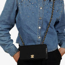 Chanel Mini Full Flap Black Quilted Jersey And Lambskin Vintage Bag With 24K Gold-Plated Hardware