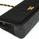 Chanel Mini Full Flap Black Quilted Jersey And Lambskin Vintage Bag With 24K Gold-Plated Hardware