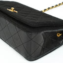 Chanel Mini Full Flap Black Quilted Jersey And Lambskin Vintage Bag With 24K Gold-Plated Hardware