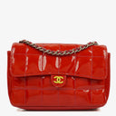 Chanel Mini Quilted Patent Leather East West Chocolate Bar Bag