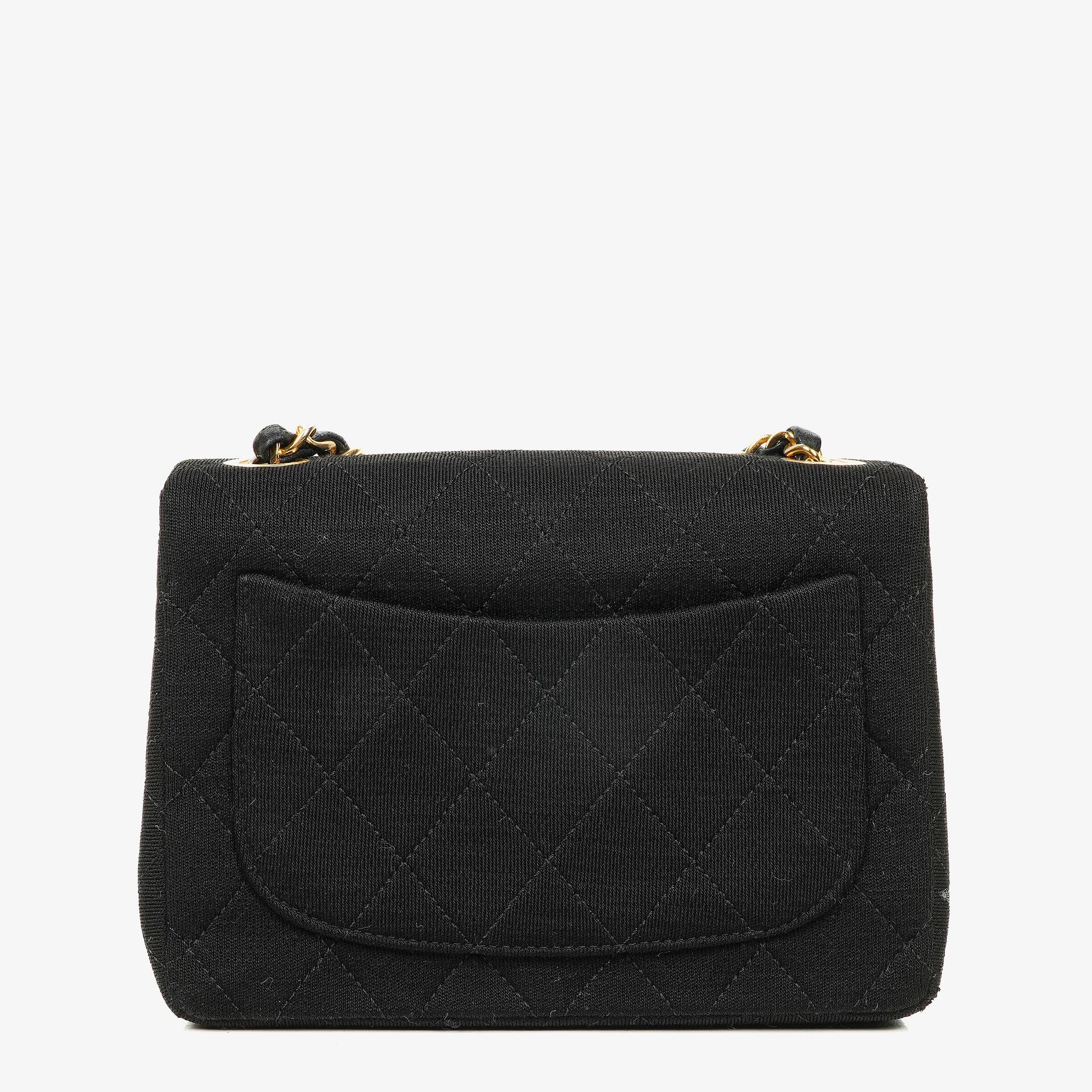Chanel Mini Quilted Square Jersey Black Flap Bag With 24K Gold-Plated Hardware