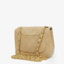 Chanel Mini Quilted Square Leather Beige Flap Bag With 24K Gold-Plated Hardware
