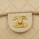 Chanel Mini Quilted Square Leather Beige Flap Bag With 24K Gold-Plated Hardware