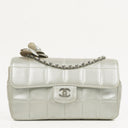 Chanel Mini Rectangular Single Flap Bag Flower Metalic Silver Quilted Lambskin SIlver Tone Hardware