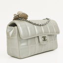 Chanel Mini Rectangular Single Flap Bag Flower Metalic Silver Quilted Lambskin SIlver Tone Hardware