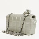 Chanel Mini Rectangular Single Flap Bag Flower Metalic Silver Quilted Lambskin SIlver Tone Hardware