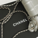 Chanel Mini Rectangular Single Flap Bag Flower Metalic Silver Quilted Lambskin SIlver Tone Hardware
