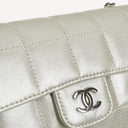 Chanel Mini Rectangular Single Flap Bag Flower Metalic Silver Quilted Lambskin SIlver Tone Hardware