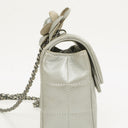 Chanel Mini Rectangular Single Flap Bag Flower Metalic Silver Quilted Lambskin SIlver Tone Hardware
