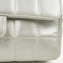Chanel Mini Rectangular Single Flap Bag Flower Metalic Silver Quilted Lambskin SIlver Tone Hardware