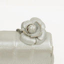 Chanel Mini Rectangular Single Flap Bag Flower Metalic Silver Quilted Lambskin SIlver Tone Hardware