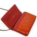 Chanel Wallet On Chain WOC Orange Quilted Patent Leather With Pink CC Logo And Silver Hardware