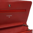 Chanel Wallet On Chain WOC Orange Quilted Patent Leather With Pink CC Logo And Silver Hardware