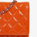 Chanel Orange Quilted Patent Leather Wallet On Chain WOC