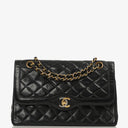 Chanel Paris Classic Medium Double Flap Bag Black Quilted Lambskin With Gold & Silver Tone Combo Hardware