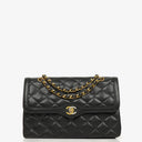 Chanel Paris Classic Medium Double Flap Bag Black Quilted Lambskin With Gold & Silver Tone Combo Hardware