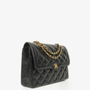 Chanel Paris Classic Medium Double Flap Bag Black Quilted Lambskin With Gold & Silver Tone Combo Hardware