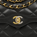 Chanel Paris Classic Medium Double Flap Bag Black Quilted Lambskin With Gold & Silver Tone Combo Hardware
