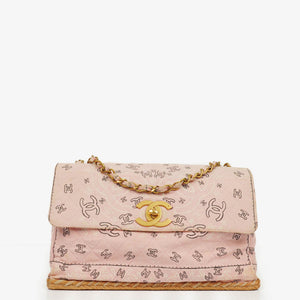 Chanel Pink Bandana Canvas Maxi Single Flap Shoulder Bag