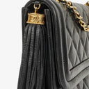 Chanel Quilted Black Lambskin Vintage Tassel Flap Bag