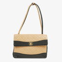 Chanel Quilted Lambskin Beige Black Single Flap