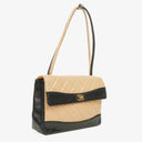 Chanel Quilted Lambskin Beige Black Single Flap