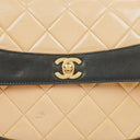 Chanel Quilted Lambskin Beige Black Single Flap