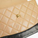 Chanel Quilted Lambskin Beige Black Single Flap