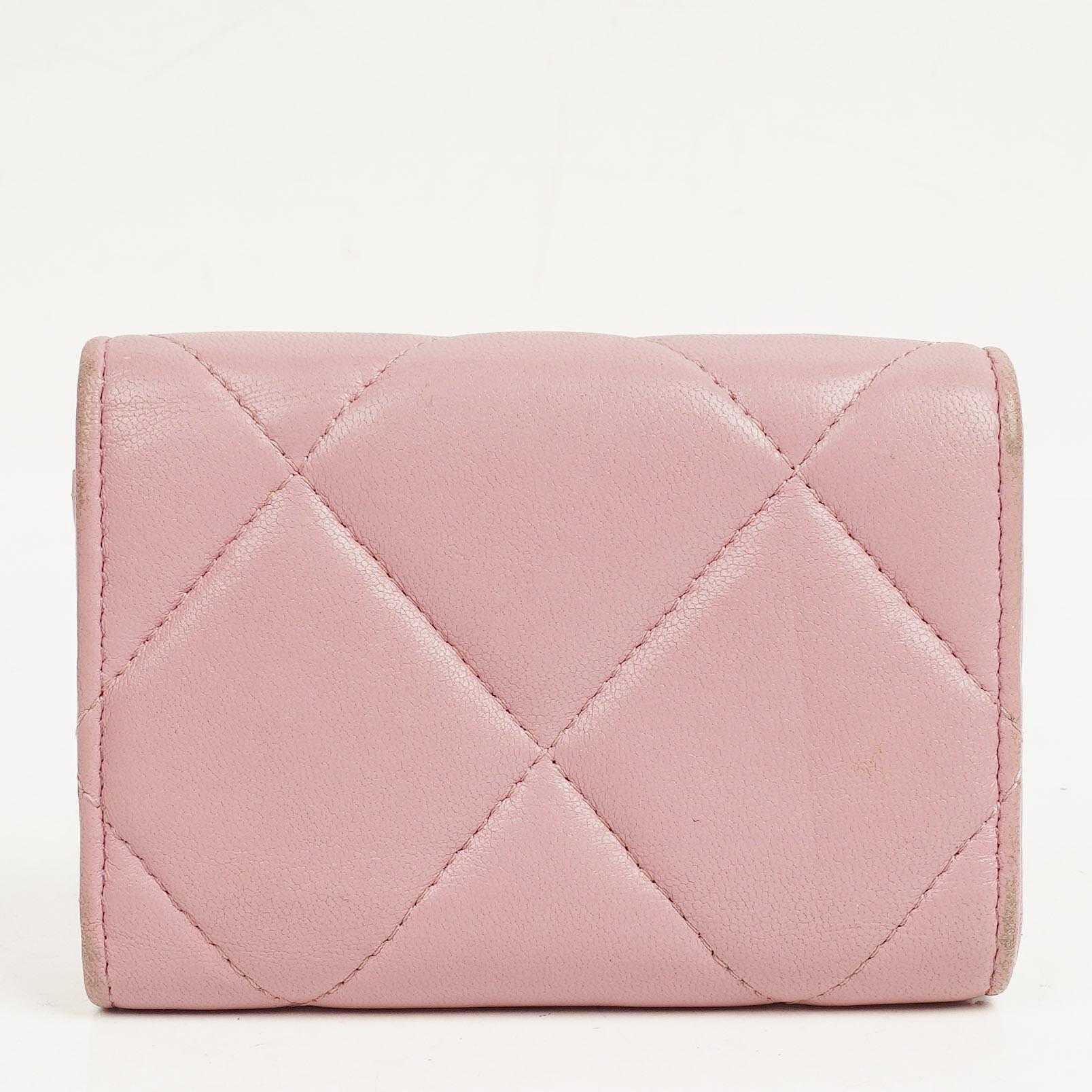 Chanel Quilted Pink Chanel 19 Small Flap Wallet
