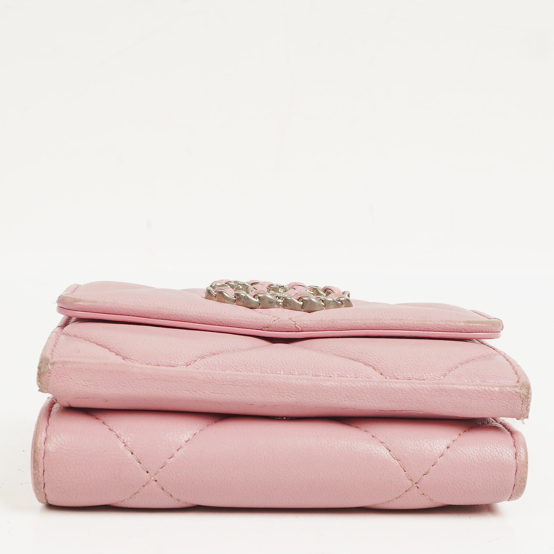 Chanel Quilted Pink Chanel 19 Small Flap Wallet
