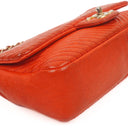 Chanel Red Chevron Quilted Distressed Calfskin Medium Classic Single Medallion Flap Gold Hardware