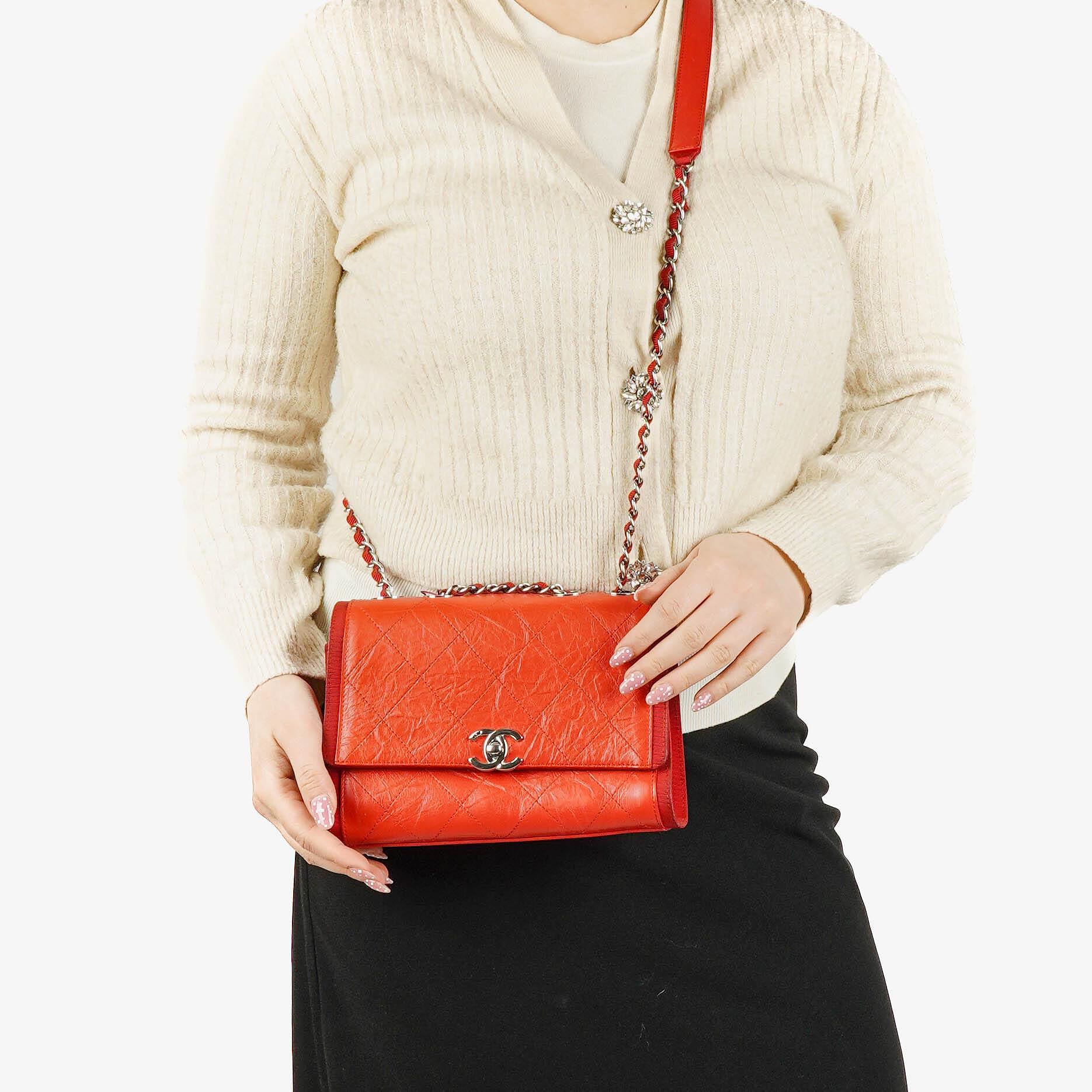 Chanel Red Crumpled Calfskin Flap Bag