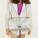 Chanel Silver Metallic Aged Quilted Calfskin 2.55 Reissue 227 Flap Bag
