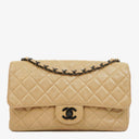 Chanel Single Flap Bag Beige Quilted Lambskin With Black Hardware