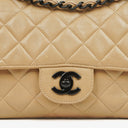 Chanel Single Flap Bag Beige Quilted Lambskin With Black Hardware